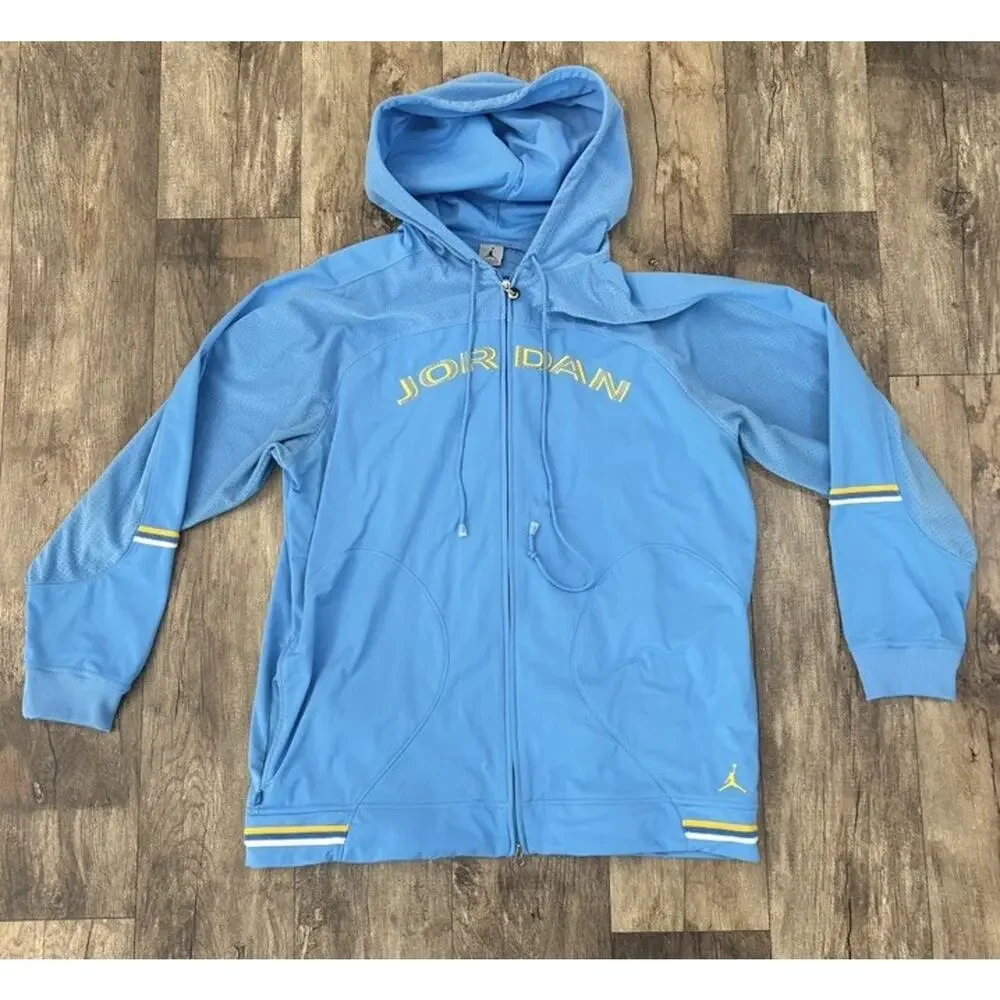 VTG Jordan Spellout Tracksuit Light Blue Yellow White Hooded Jacket 2XL Pants XL